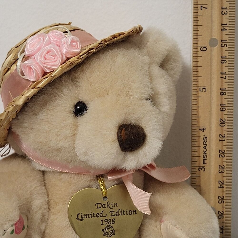 Vtg 1988 Dakin Limited Edition Rosemary Bear Plush W/ Floral Straw Hat & Ribbon - Picture 10 of 10